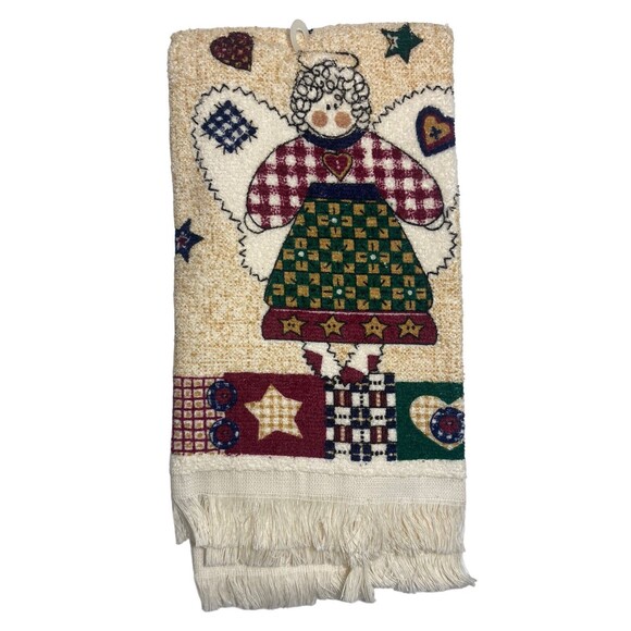 Vintage Cecil Saydah Dish Towel Set Primitive Country Angel Patchwork Hearts New - Picture 4 of 6